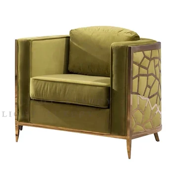 Oturma odası kanepe kombinasyonu ferforje altın kaplama bacaklar yüksek yoğunluklu sünger ısmarlama artı kadife deri kumaş