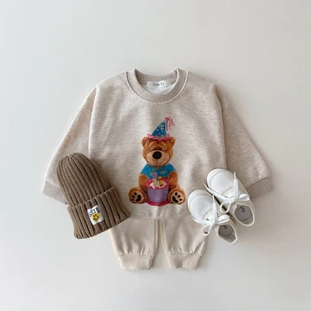 Yeni Çocuk Sevimli Giyim Seti Erkek Kız Hediye Ayı Kazak + Pull-on koşucu pantolonu 2 adet Takım Elbise Pamuk Çocuklar Bebek Kıyafetleri sıcak