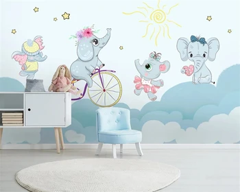 beibehang papel de parede Elle çizilmiş karikatür fil beyaz tavşan boyama çocuk odası kanepe tv arka plan duvar kağıdı 3d
