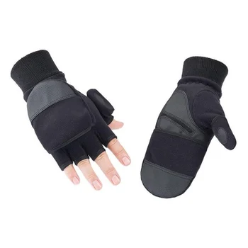 1 Çift Moda Kış Sıcak Siyah Eldiven Rüzgar Geçirmez Parmaksız bisiklet eldiveni Dayanıklı Rahat Siyah Flip Erkek kaymaz Eldiven