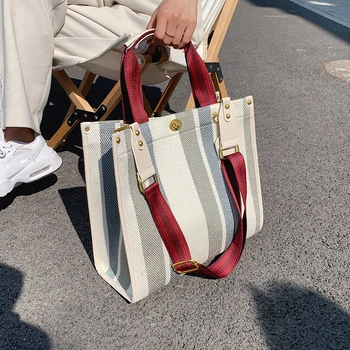 Çizgili omuz çantaları Moda alışveriş çantası kadın el çantası Casual Tote Büyük Kapasiteli Kullanımlık Tote kadın askılı çanta Satchel