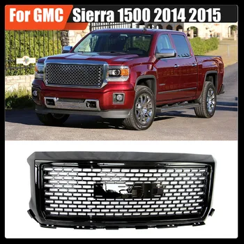 GMC Sierra 1500 2014 2015 için Ön Üst İzgara Tampon Mesh Hood İzgaralar Parlak Siyah Araba-Styling için ABS Yüksek Kaliteli Yarış Izgarası