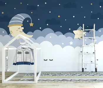 beibehang Özel İskandinav iyi geceler bulutlar ay yıldızlı duvar kağıdı çocuk odası dekorasyon için TV arka plan 3D duvar kağıdı