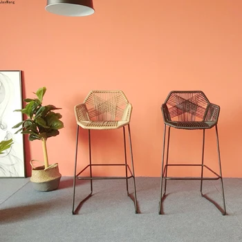 İskandinav Bar Taburesi Minimalist Modern Yüksek Ayak Taburesi Rattan Sandalye Eğlence Arkalığı Basit Ev bar sandalyesi Yaratıcı Bar Tabureleri
