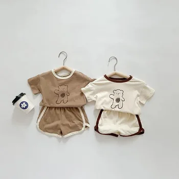 6m-4y Karikatür Ayı Bebek Kıyafetleri Rahat Sevimli Erkek Ve Kız İki Parçalı Set Yaz Çocuk Giyim Kısa Kollu Takım Elbise Ev Giysileri
