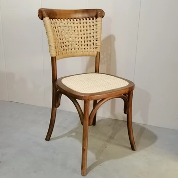 İskandinav kamış örgü yemek sandalyeleri Retro kahve sandalyesi Basit Tasarımcı Otel Yemek Sandalyesi katı ahşap El Yapımı Arkalığı Rahat Sandalye