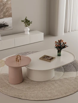 İskandinav çay masası TV dolabı kombinasyonu, modern basit oturma odası, ev, sessiz, rüzgar net kırmızı, yuvarlak tasarımcı, küçük aile