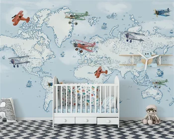 Özel duvar kağıdı el-boyalı karikatür uçak okyanus çocuk odası arka plan duvar dekorasyon boyama papel pintado de pared