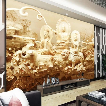 beibehang Buda heykeli özel papel de parede 3D duvar boyama duvar kağıdı oturma odası TV zemin fotoğraf duvar kağıdı