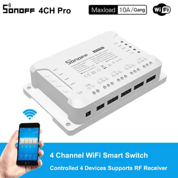 Sonoff 4CH Pro R3 10A / Gang 4 Kanal Wifi akıllı anahtar 433 MHZ RF Uzaktan Wifi ışıkları anahtarı Destekler 4 Cihazlar Alexa ile çalışır
