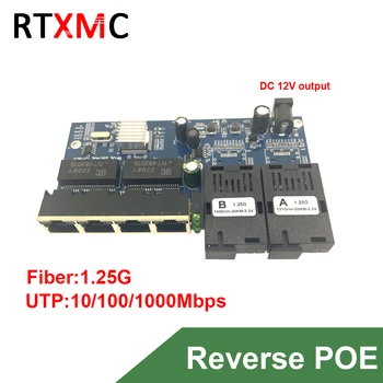 Ters POE 24-48 V 2SC4GE10 / 100 / 1000 M Gigabit Ethernet Anahtarı Fiber Optik Medya Dönüştürücü Tekli 4RJ45 UTP ve 2SC Fiber