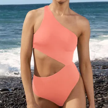 2023 Yeni Kadın Bodysuit Mayo Bir Omuz Hollow Out Monokini Seksi kadın Yüksek Bel Mayo Beachwear Giyim