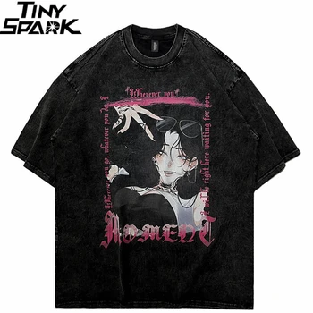 2023 Hip Hop Büyük Boy T Shirt Erkek Streetwear japon animesi Karikatür Kız Grafik T-Shirt Harajuku Unisex Tshirt pamuklu üst giyim Tee