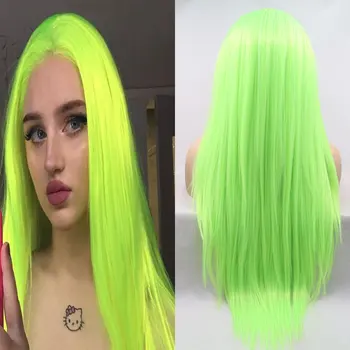Sentetik Saç Dantel ön peruk Açık Yeşil Renk Uzun Düz ısıya dayanıklı iplik Doğal Saç Çizgisi Ücretsiz Ayrılık Beyaz Kadınlar İçin