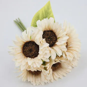6 ADET Beyaz Ayçiçeği yapay Çiçekler, sahte İpek Ayçiçeği Kök ile Vintage Güz Ayçiçeği Süslemeleri Ev Düğün Parçası için