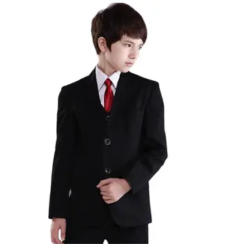 Çocuk giyim 3 Adet (Ceket + Pantolon + Yelek + Kravat)Terno Masculino Resmi Siyah Blazer Pantolon Çocuk Takım Elbise Setleri Parti Giyim Giyim