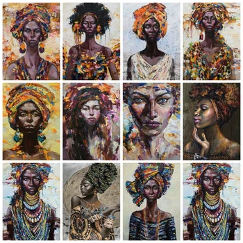 AZQSD Akrilik Boyama By Numbers Kadın Kız Ev Dekor Hediye Çerçeveli 40x50cm Afrika Hindistan Resim By Numbers Şekil Duvar Sanatı