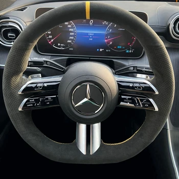 El Dikiş Kaymaz Süet Deri Örgü Mercedes Benz C Sınıfı İçin W206 2021-2024 E Sınıfı W213 Araba direksiyon kılıfı Wrap