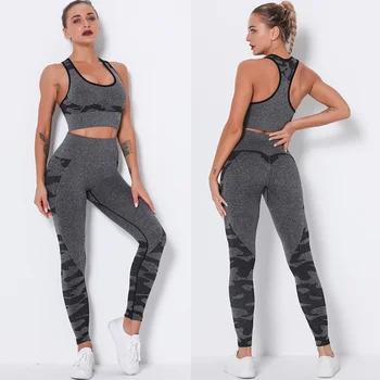 2 Adet Eşofman Setleri yoga kıyafeti Kadın Spor sutyenler Dikişsiz Tayt Spor Spor Giyim Tayt Pantolon Kadın Koşu Spor