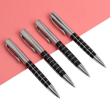 4 ADET / GRUP GENKKY Dönen metal tükenmez kalem paslanmaz çelik tükenmez kalem çelik çubuk yağ kalem ticari kırtasiye kalem Yazma 0.7 mm