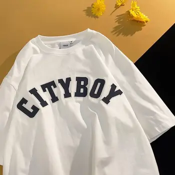 Hip Hop Marka Mektuplar Baskı Kısa Kollu T Shirt Erkek Kadın Streetwear Boy Üstleri Yaz Kore Trend Koyu Yeşil Pamuk Tees