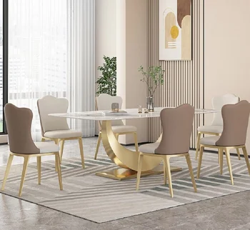 Yemek ve ev kullanımı için modern, sade ve lüks dikdörtgen üst düzey yemek masası ve sandalye kombinasyonu