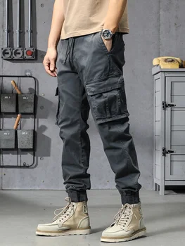 İlkbahar Yaz erkek Pamuk Kargo Pantolon Çok Cepler Ordu Askeri Slim Fit Joggers İş Giysisi Rahat Pamuk Taktik Pantolon