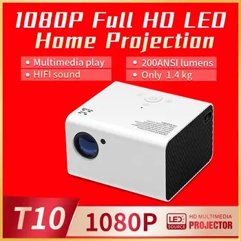 T10 Mini LED Pico Projektör 1920 * 1080P Çözünürlük Destekler Full HD Video BeamerHİFİ Ses Ev Sineması sinema projektörleri