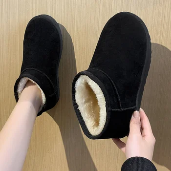Ayakkabı kadın lastik çizmeler Düz Topuk Yuvarlak Ayak Avustralya Botları-Kadın Peluş Kış Ayakkabı Yağmur Deri Med Kar 2022 Kürk