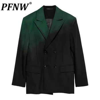 PFNW Sonbahar Kış Yeni erkek Moda Turn-aşağı Yaka Kruvaze Blazers Kişilik Kademeli Değişim Takım Elbise Ceket Tops 12A7149