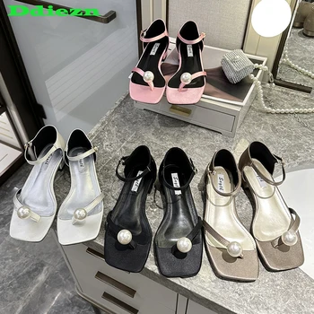 Sandalet 2023 Kadın Flip Flop Flats Ayakkabı Kadınlar İçin Slaytlar rahat ayakkabılar Sığ Moda Yuvarlak Ayak İnci Bayanlar Flats Ayakkabı