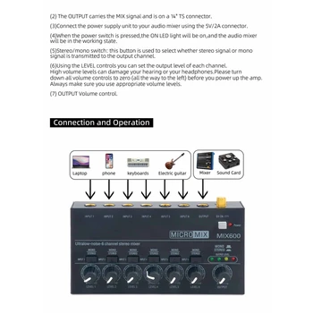6 Kanallı Taşınabilir Stereo ses mikseri Profesyonel Çok Kanallı Mini Hat Mikser Stereo / Tek Parça Dönüşüm Karıştırıcı