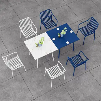 Modern Basit Açık Eğlence Masa ve Sandalye Açık Balkon Demir Sanat Masa ve Sandalye Kombinasyonu Bahçe mobilya takımları