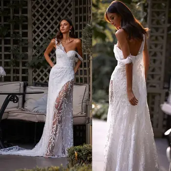 2021 Yeni düğün elbisesi es Seksi Derin V Boyun Dantel Aplikler gelinlikler Custom Made Backless Sweep Tren Mermaid düğün elbisesi