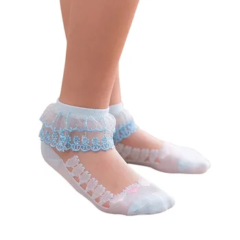 4 Pairs kız çocuk çorapları Yaz İnce çocuk Dantel Prenses Çorap Yaz Örgü Nefes Tekne Çorap Kızlar İçin