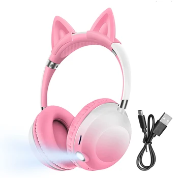 Uyumlu Şarj Edilebilir Kedi kulaklık PC kablosuz oyun kulaklığı Dönebilen Düğme Kontrolü Sevimli Gerilebilir Ayrılabilir