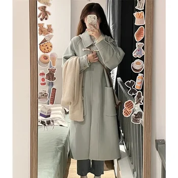 Yün Ceket Kadın Nazik Mizaç Kalınlaşmış Dış Giyim Kore Tarzı Şık Yaş Azaltma En Basit Moda Sıcak Kadın Giyim