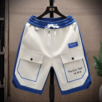 Yaz gündelik erkek şort Kore Yüksek Kaliteli Mavi Dimi Şort Mektup İşlemeli spor pantolon Moda erkek Giyim 2023