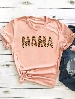 Giyim Yaz Üst Moda Kısa Kollu Baskı T Shirt Tee Temel Leopar Mektup Anne Anne Anne kadın kıyafetleri grafikli tişört