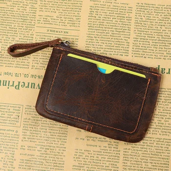 Küçük bozuk para cüzdanı Hakiki Deri Gerçek İnek Derisi erkek Deri küçük cüzdan Mini Çanta Erkek Kadın Anahtar Cüzdan kart çantası Anahtarlık ile