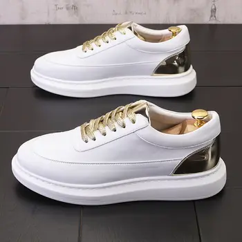 Kore tasarım erkek rahat beyaz ayakkabı doğal deri ayakkabı nefes dantel-up platformu sneakers genç streetwear zapatos hombre