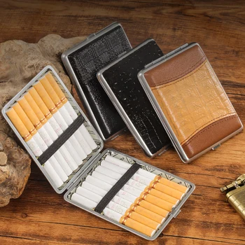 Hakiki Deri Metal Sigara Durumda Kutusu Taşınabilir 16 Sigara Durumda Tutucu Duman Aracı Cep Sigara Aksesuarları Erkekler Hediyeler
