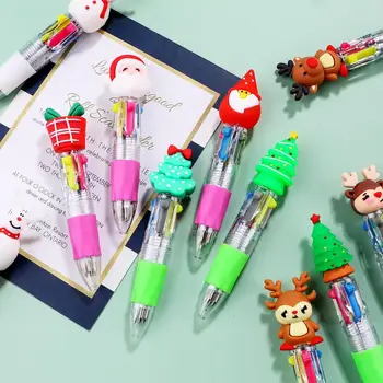 5 Adet Noel Tükenmez Kalemler Pürüzsüz Pratik Yazma 4 Renk Noel Baba Tükenmez Kalemler Renkli Tükenmez Kalemler Okul için