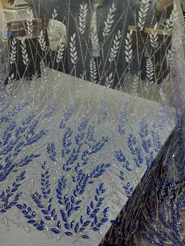 lüks afrika dantel yüksek kaliteli kumaşlar 2023 nakış tül 5 yard örgü glitter sequins elbise dikiş Mavi yeni liste