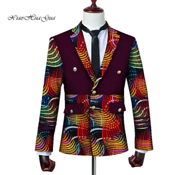 Afrika kıyafeti erkek Blazers Ceket için Parti Düğün Bazin Riche Ankara Takım Elbise Üstleri Pamuk Erkekler Afrika Balmumu Baskı Mont WYN344