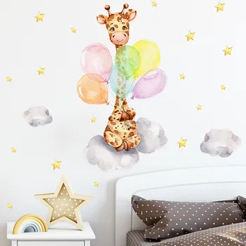 Karikatür Balon Zürafa duvar çıkartmaları Çocuk Odası Süsleme Yatak Odası duvar dekoru Hayvanlar PVC duvar Çıkartmaları Ev Dekorasyon için