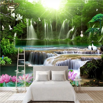 Özel Orman şelale 3D duvar kağıdı Kanepe yatak odası dekoru doğal manzara TV zemin duvar kağıdı duvar resmi duvar çıkartmaları