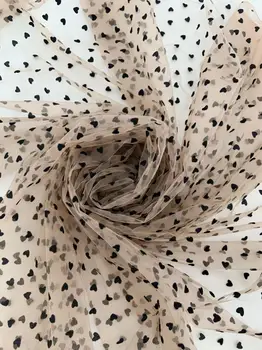 Tan Kahverengi Tül Dantel örgü kumaş Kadife Kalpler Kapalı Beyaz Giyim Dikiş, Perde, Ev Dekorasyonu, Elbiseler Malzemeleri