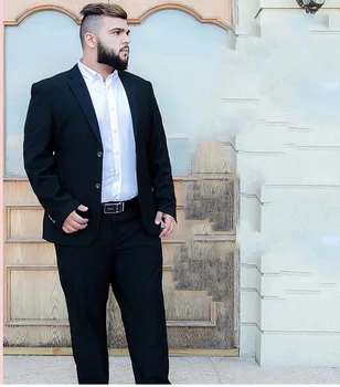 Büyük Büyük Boy Custom Made Siyah Blazer Pantolon Erkek Takım Elbise / Iş Resmi Düğün Damat Giyim 2 Adet Ceket Pantolon Parti Giyim Ceket