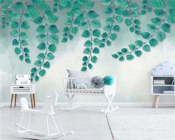Iskandinav minimalist küçük taze yapraklar pastoral yatak odası kanepe arka plan duvar dekoratif boyama duvar kağıdı papier peint